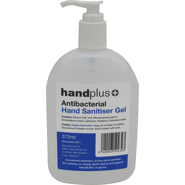 HandPlus Hand Sanitiser Gel 375 ml Pump (Carton of 12)